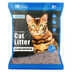 Petoska Activated Cat Litter Quick Clumping Low Dust & Odor Locking for Cats, Unscented - 5Kg