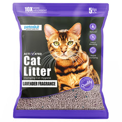 Petoska Activated Cat Litter Quick Clumping Low Dust & Odor Locking for Cats, Lavender Fragrance- 5Kg