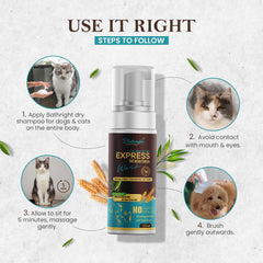 Bathright Dry Shampoo 150 ml for Dogs & Cats | Express Waterless | Natural Dry Pet Shampoo Spray | Wheatgerm Oil & Tea Tree Oil | Non-Toxic Hygiene for Pet Care