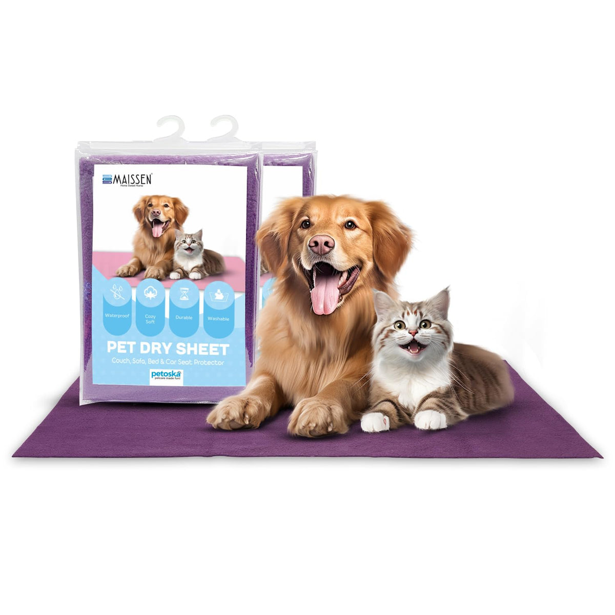 Maissen Pet Dry Sheet Medium- Plum | Pack of 2 | Size- 100Cm X 70Cm | for All Pets | Waterproof Reusable Pee Pads for Dogs | Washable Pet Dry Sheet | Training Pads for Dogs | Odor Remover | Dog Mat