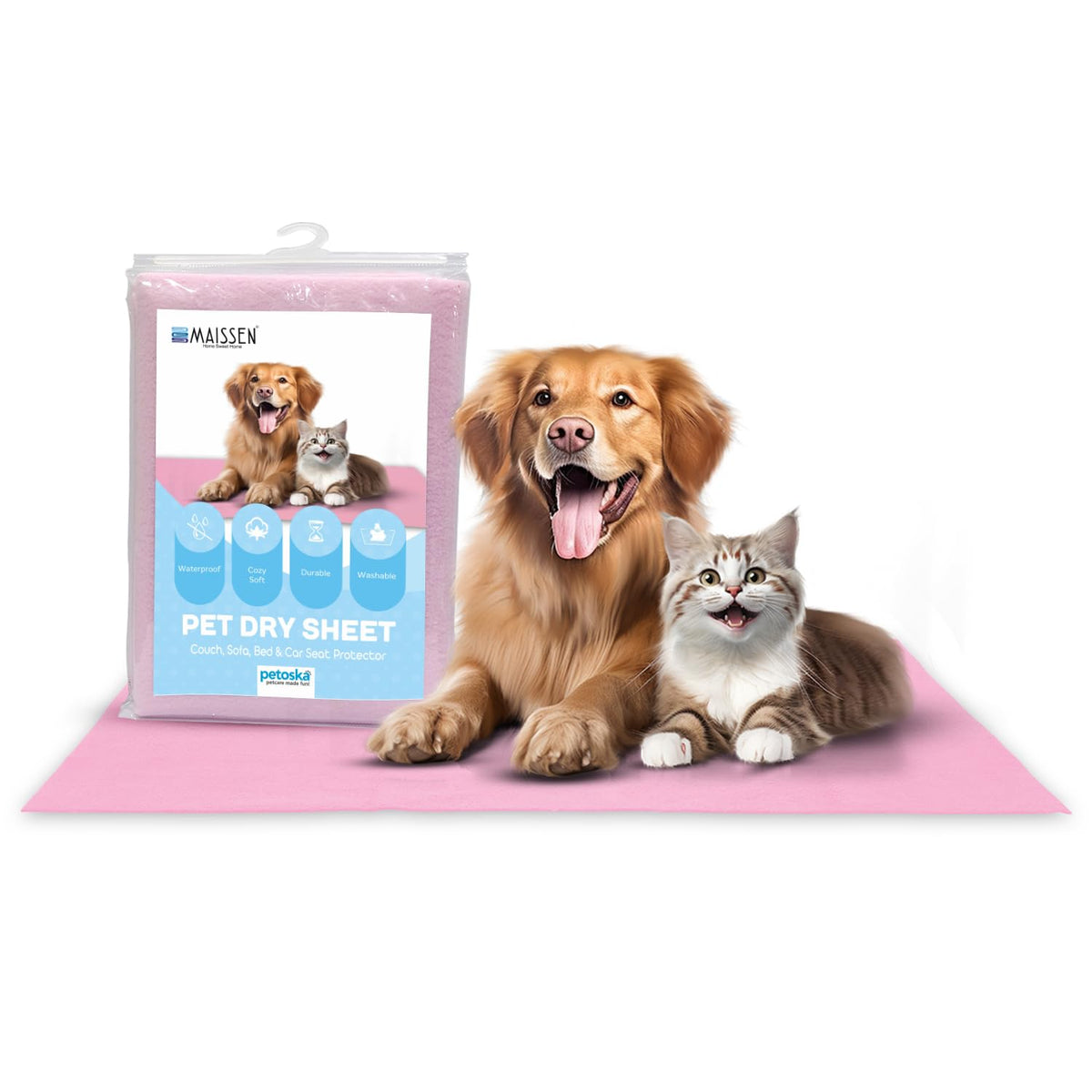 Maissen Pet Dry Sheet Medium- Pink | Size-100Cm X 70Cm | for All Pets | Waterproof Reusable Pee Pads for Dogs | Cat Mat | Washable Pet Dry Sheet | Training Pads for Dogs | Odor Remover | Quick Dry