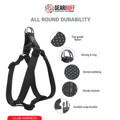 Gearbuff Club Range of Harness | Adjustable | Breakproof | Escape Proof Dog Harness for All Dog Pets| Dog Essentials | Walking & Training | Soft Textured Chest Harness | Easy Maintenance