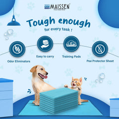 Maissen Pet Dry Sheet | for All Pets | Waterproof Reusable Pee Pads for Dogs | Washable Pet Dry Sheet | Training Pads for Dogs | Odor Remover | Dog Mat | Small- Blue | Size- 70Cm X 50Cm | Pack of 2