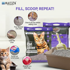 Maissen Activated Cat Litter- 5Kg | Lavender Fragrance | Scoopable Bentonite Clay Cat Litter | Clumping Natural & Scented Litter | 99.9% Dust Free | Odour Control | Pack of 2