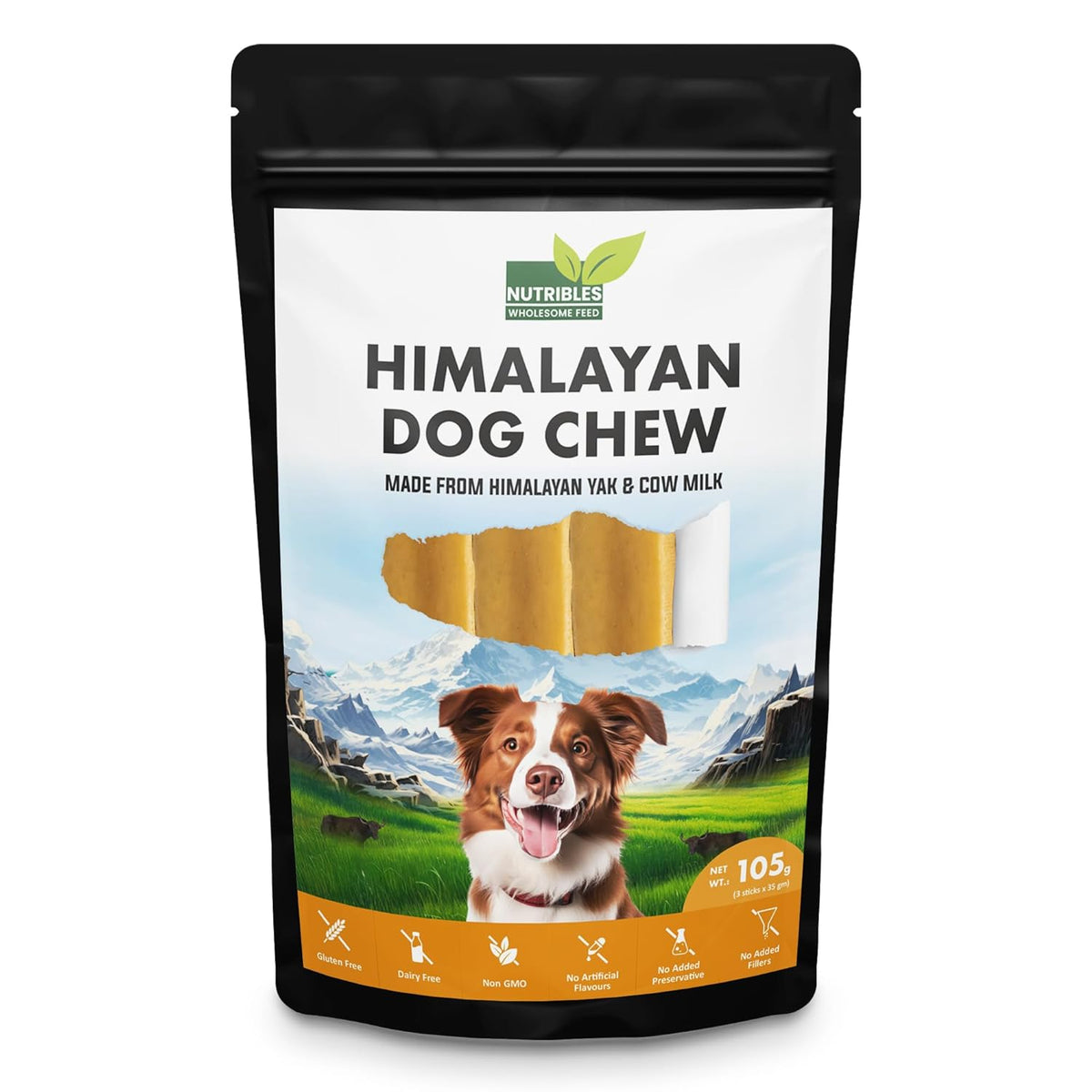 Nutribles Himalayan Dog Chew Sticks | Natural Real Yak & Cow Milk Cheese | Vegetarian Dental Sticks for Healthy Teeth & Gums | Dental Chewsticks for Small Dogs | 105 GMS | Pack of 3