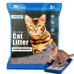 Petoska Activated Cat Litter Quick Clumping Low Dust & Odor Locking for Cats, Unscented - 5Kg