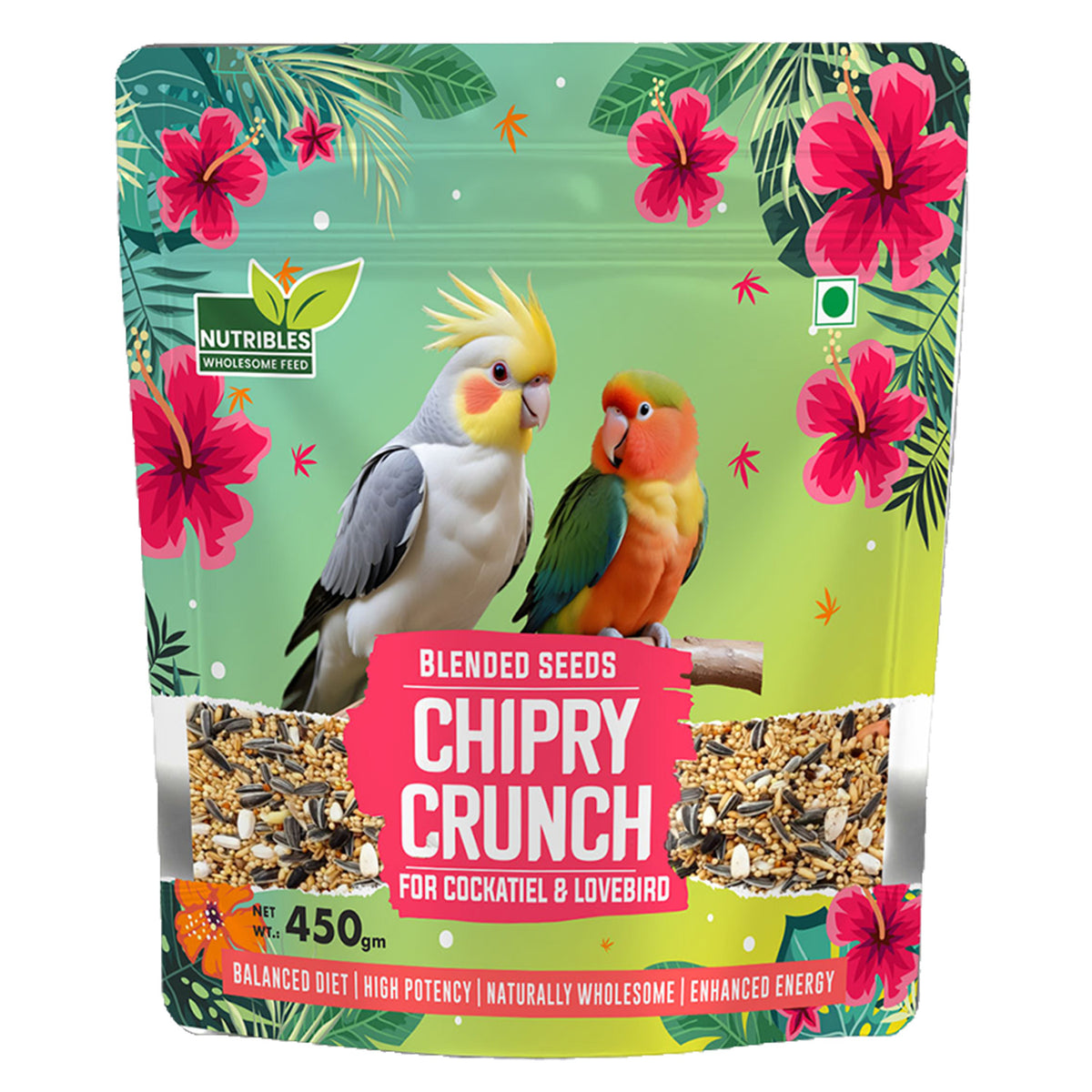 Nutribles Blended Seeds for Cockatiel and Lovebirds 450 GMS (Pack of 1), Bird Food Mix, Natural and Balanced Food for Young, All Age, Size Lovebirds and Cockatiel