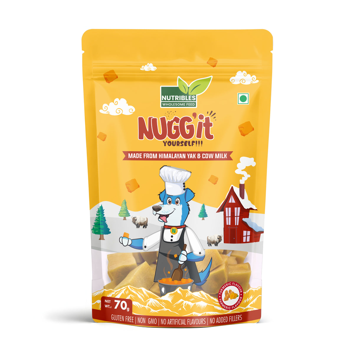 Nutribles Nugg'It Yourself | Real Turmeric In Yak & Cow Milk Cheese | Veg Nuggets | 100% Natural | Health Vegetarian Dog Treats | Dental Health & Gums | Nutritional Supplement for Dogs & Cats