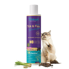Bathright Tick & Flea Shampoo for Cats- 200 ml | Natural & Pet Skin Safe | Lemongrass & Black Pepper Oil | pH Balancing | Pet Shampoo for All Cats