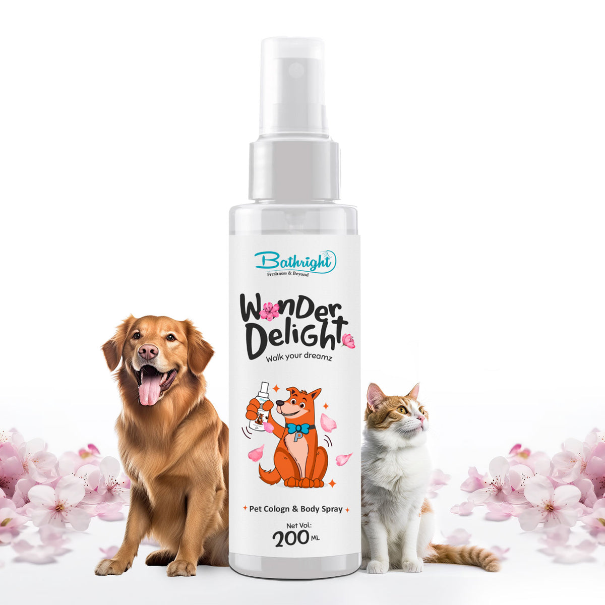 Bathright Pet Cologne- 200 ml | Wander Delight Pet Cologne and Body Spray for all Pets | pH balancing | Natural, Pet Safe Odour Remover | Cat/dog Deodorant Spray | Long lasting Dog Perfume Spray