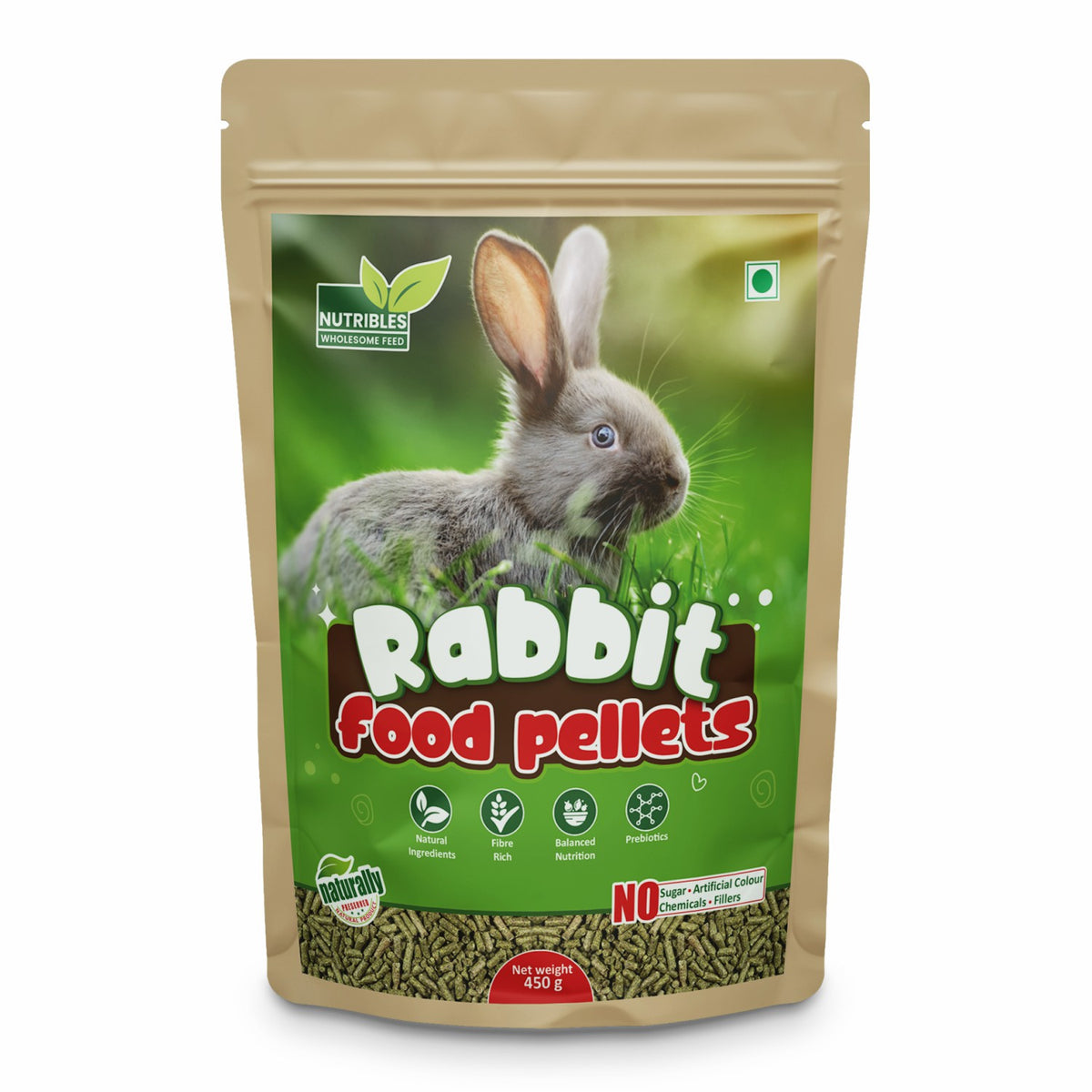 Nutribles Rabbit Food Pellets 450 GMS (Pack of 1) | Premium Natural Food for All Rabbits, Hamster, Guinea Pigs | Pellets for Rabbits and, Age Groups | Balanced Nutrition