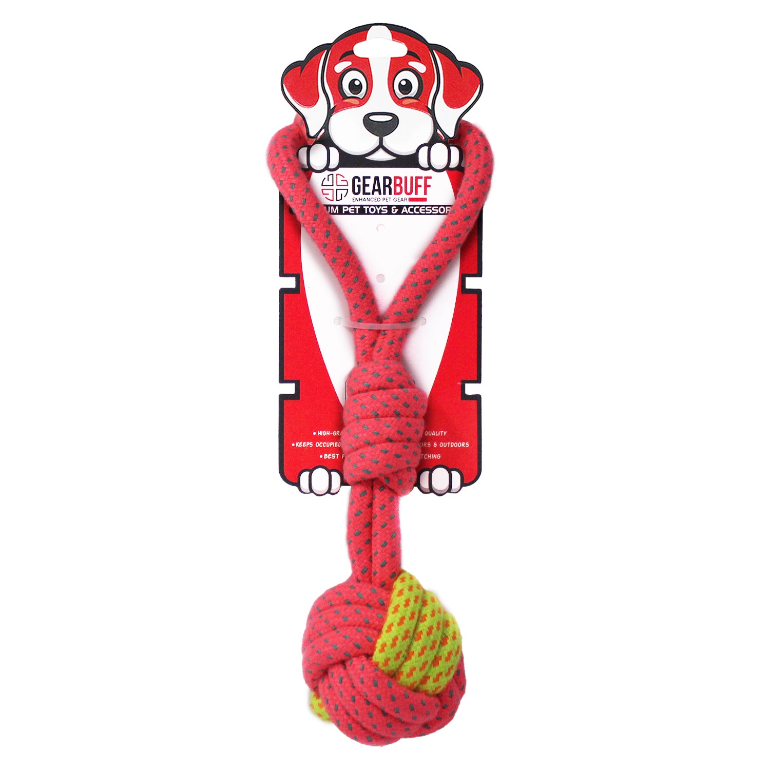 Gearbuff  Single knot Rope Toy with Handle- Red