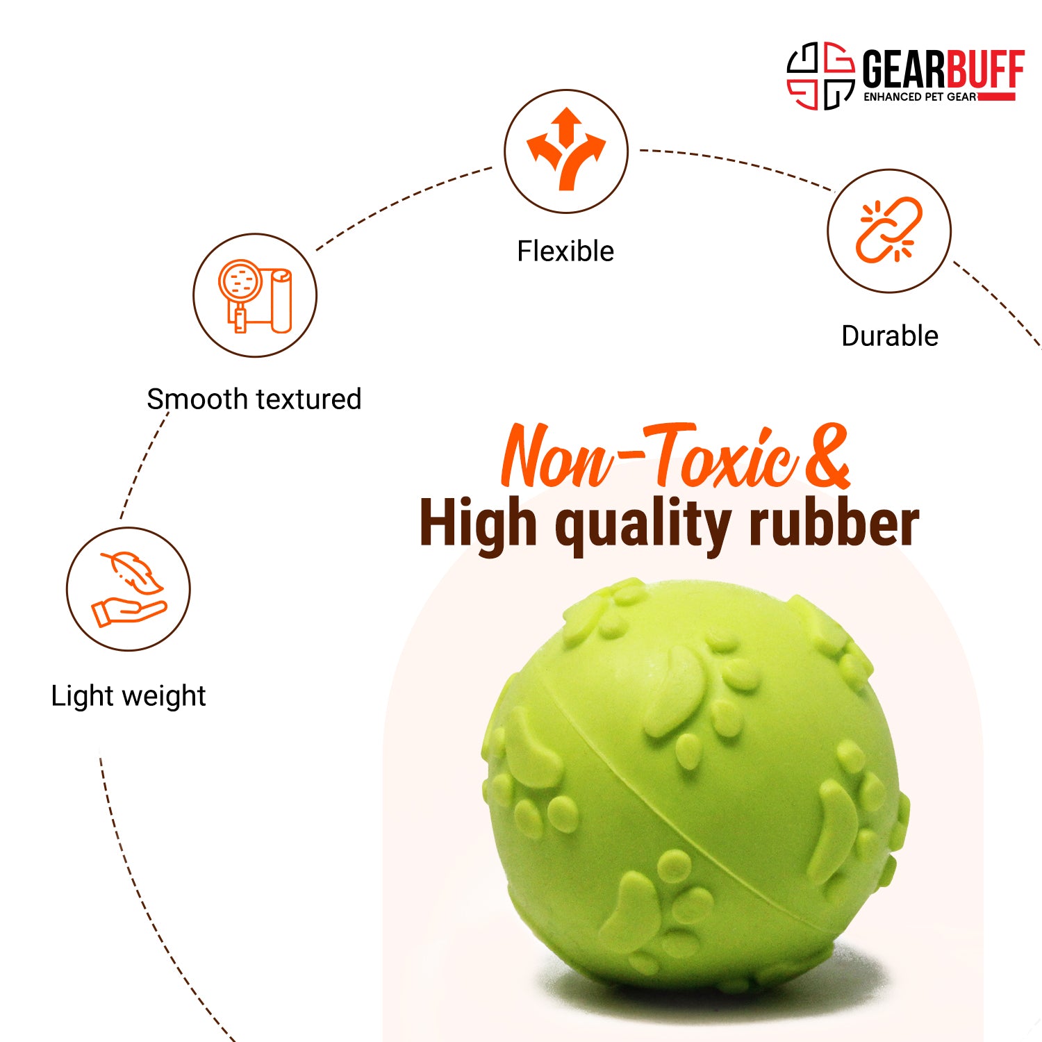 gearbuff go fetch squeaky rubber ball toy neon
